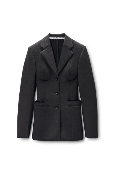 Alexander Wang Bonded Mini Blazer Dress Dark Heather Charcoal In Black