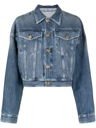 Alexander Wang Bonded-seam Denim Trucker Jacket In 蓝色