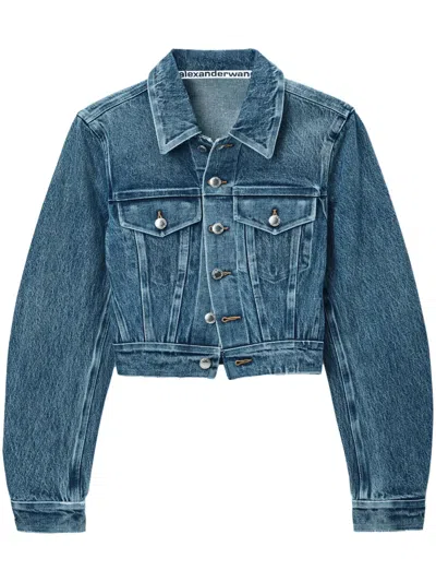 Alexander Wang Shrunken Trucker Jacket In Denim In Vintage Medium Indigo
