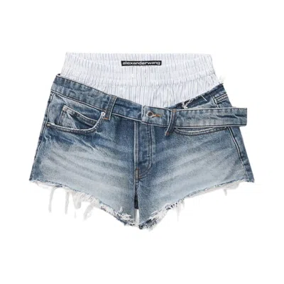 Pre-owned Alexander Wang Boxer And Drop Waistband Pre-styled Short 'vintage Marbled Blue' | Women's Size 26
