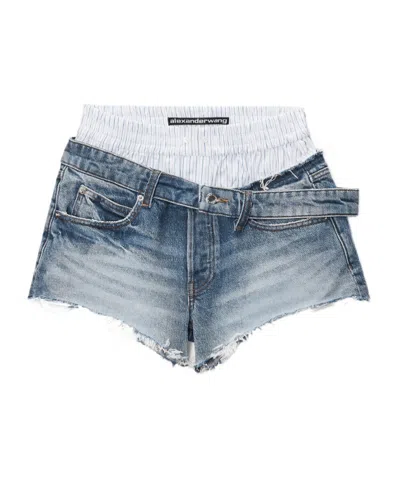 Alexander Wang Boxer Drop Waistband Short In Blue