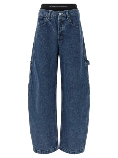 Alexander Wang Alexanderwang. T Prestyled High Rise Oversized Jeans With Logo Elastic In Deep Blue