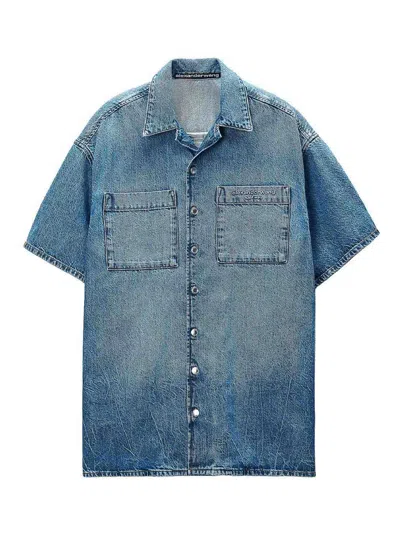 Alexander Wang Boxy Denim Shirt Dress In Blue