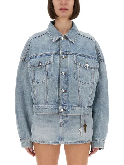 Alexander Wang Boxy Fit Denim Clip-on Trucker Jacket In Blue