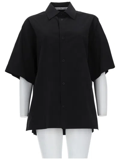 Alexander Wang Boxy Loose Fit Short Wide Sleeve Shirt In Black