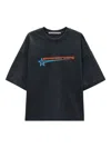 Alexander Wang Loose-fitting Black T-shirt With Graphic Design And Uneven Hem In Black