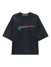 Alexander Wang Loose-fitting Black T-shirt With Graphic Design And Uneven Hem In Black