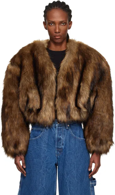 Alexander Wang Brown Cropped Faux-fur Jacket