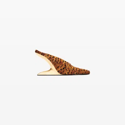 Alexander Wang Brown Pheasant Feather Boomerang Wedge Heel In Multi