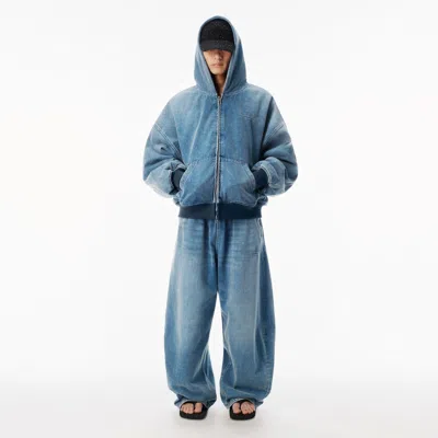 Alexander Wang Brushed Denim Oversized Hoodie In Blue