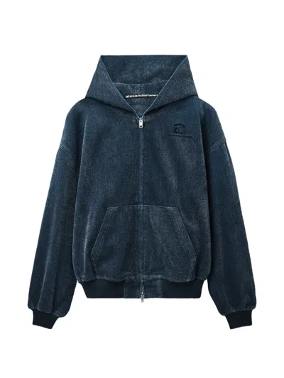 Alexander Wang Brushed Denim Oversized Hoodie In Blue