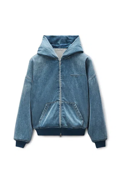 Alexander Wang Brushed Denim Oversized Hoodie Washed Light Blue
