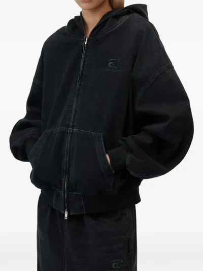 Alexander Wang Brushed-denim Oversized Hoodie In Black
