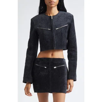 Alexander Wang Bubble Grain Velvet Crop Jacket In Black