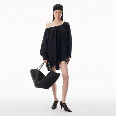 Alexander Wang Bungee Scoop Neck Mini Shirt Dress In Black