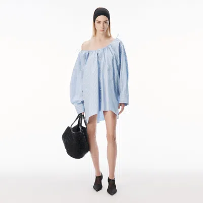 Alexander Wang Bungee Scoop Neck Mini Shirt Dress In Blue