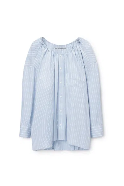 Alexander Wang Bungee Scoop Neck Mini Shirt Dress Light Blue Stripe
