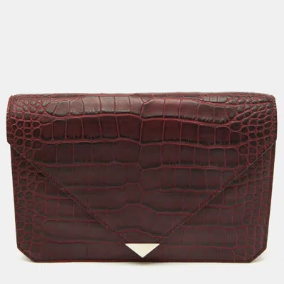 Pre-owned Alexander Wang Burgundy Croc Embossed Leather Prisma Envelope Clutch