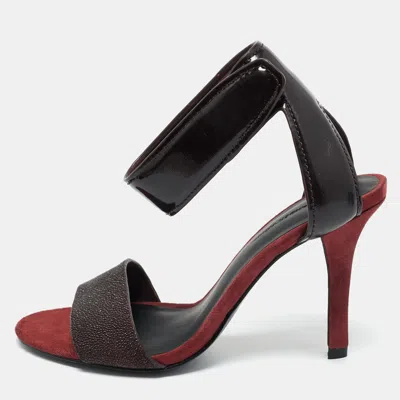 Pre-owned Alexander Wang Burgundy Leather And Suede Antonia Ankle Strap Sandals Size 37
