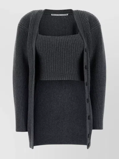Alexander Wang Button Detailed Wool Blend Cardigan In Grey