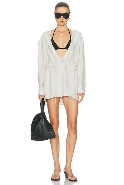 Alexander Wang Button Down Hoodie Mini Dress In White