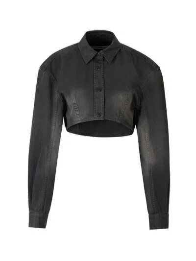 Alexander Wang Button-up Cropped Jacket In A Washed Black Pearl