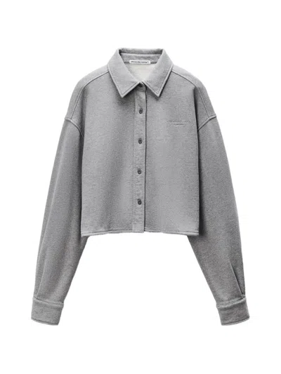 Alexander Wang Button Up Cropped Shirt In Gray