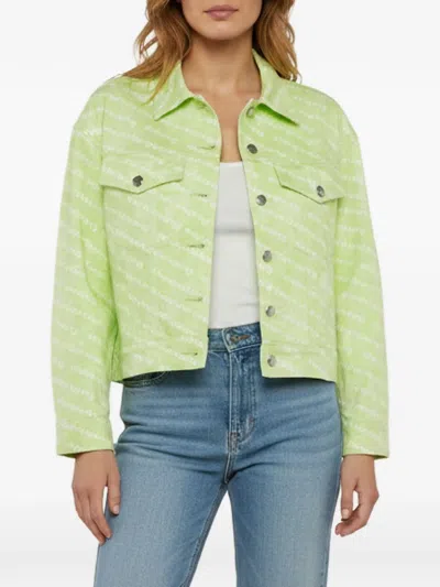 Pre-owned Alexander Wang Button-down Monogram Denim Jacket In Green