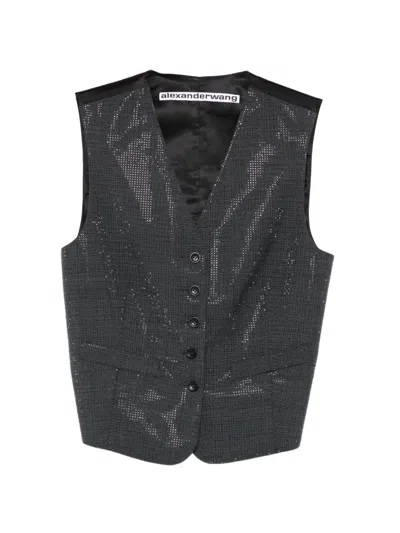 Alexander Wang Buttoned V-neck Top In Black