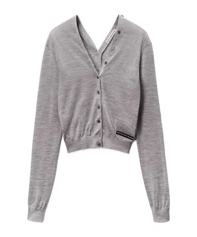 Alexander Wang Button-front Long Sleeve Cardigan In Gray