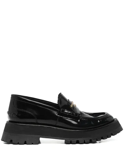 Alexander Wang Calf Leather Loafers With Logo Lettering In Black