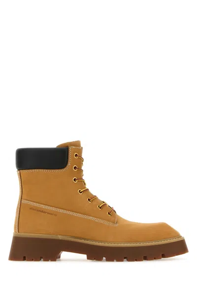 ALEXANDER WANG CAMEL SUEDE THROTTLE ANKLE BOOTS