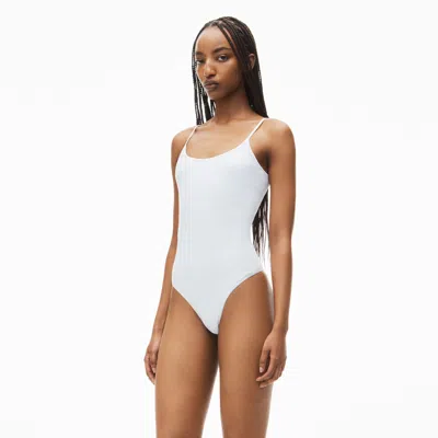 Alexander Wang Cami Bodysuit In Ribbed Knit In White