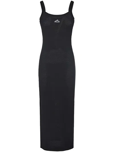 Alexander Wang 3d-logo Mesh Slip Dress In Black