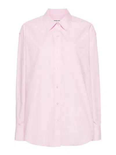 Alexander Wang Logo-patch Cotton Shirt In Nude & Neutrals