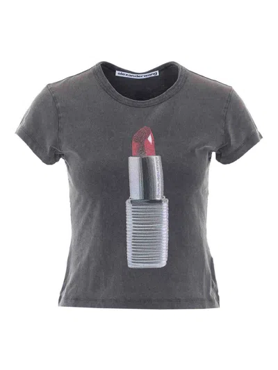 Alexander Wang Baby Tee With Lipstick Graphic In Gray