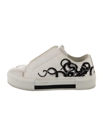 Pre-owned Alexander Wang Canvas Leather Trim Embellishment Sneakers In White