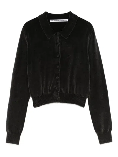 ALEXANDER WANG COTTON-BLEND CHENILLE CROPPED POLO CARDIGAN
