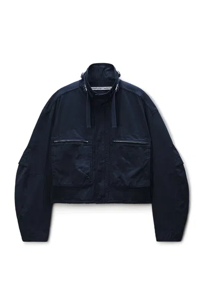 Alexander Wang Cargo Jacket Cotton Cropped Washed Black In Blue