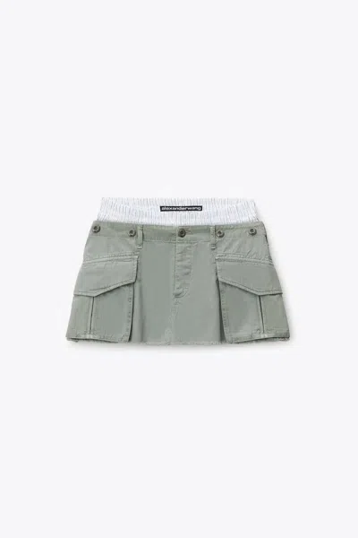 Alexander Wang Cargo Mini Skirt With Boxer Waistband Washed Green Bay In Gray