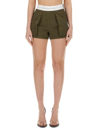 Alexander Wang Logo-waistband Cotton Cargo Shorts In Military Green