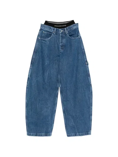 Alexander Wang Alexanderwang. T Prestyled High Rise Oversized Jeans With Logo Elastic In Deep Blue