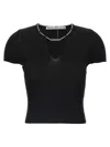 Alexander Wang Ribbed Texture V Neck Chain Detail Top In Black