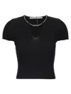Alexander Wang Ribbed Texture V Neck Chain Detail Top In Black