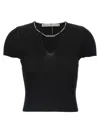 Alexander Wang Ribbed Texture V Neck Chain Detail Top In Black