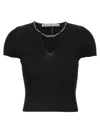 Alexander Wang Ribbed Texture V Neck Chain Detail Top In Black