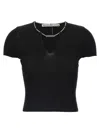 Alexander Wang Ribbed Texture V Neck Chain Detail Top In Black
