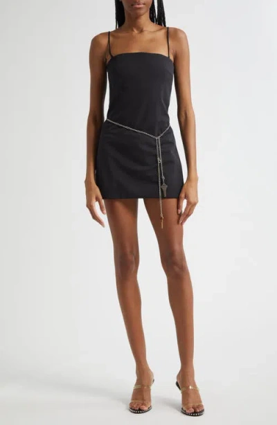 Alexander Wang Chain Belt Stretch Wool Blend Minidress In Black