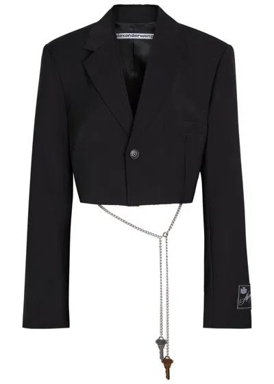 Alexander Wang Chain-embellished Cropped Wool-blend Blazer