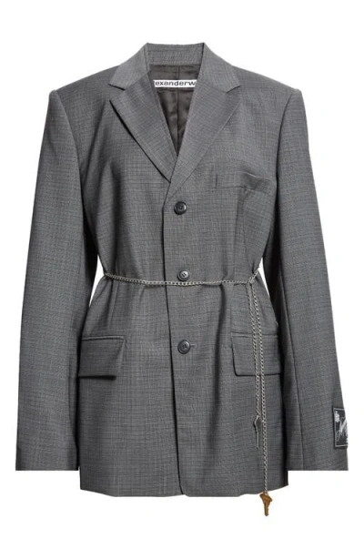 Alexander Wang Chain Embellished Melangé Raw Edge Wool Blend Blazer In Gray